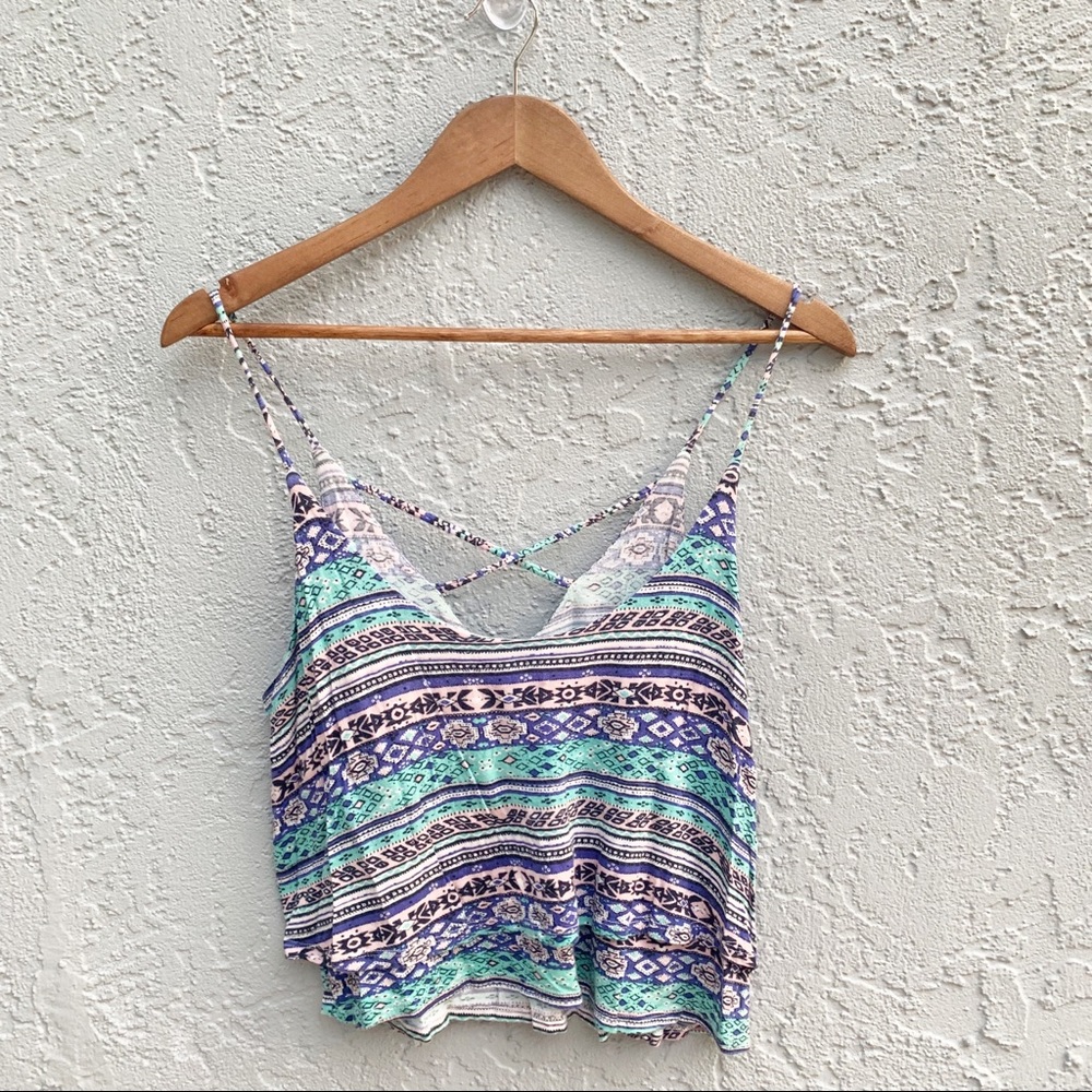LA Hearts Purple Pink Turquoise Crop Top Size M